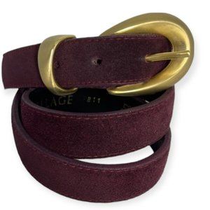 Vintage Collage Suede Belt Burgundy Leather with Brushed Gold Buckle Canadian M